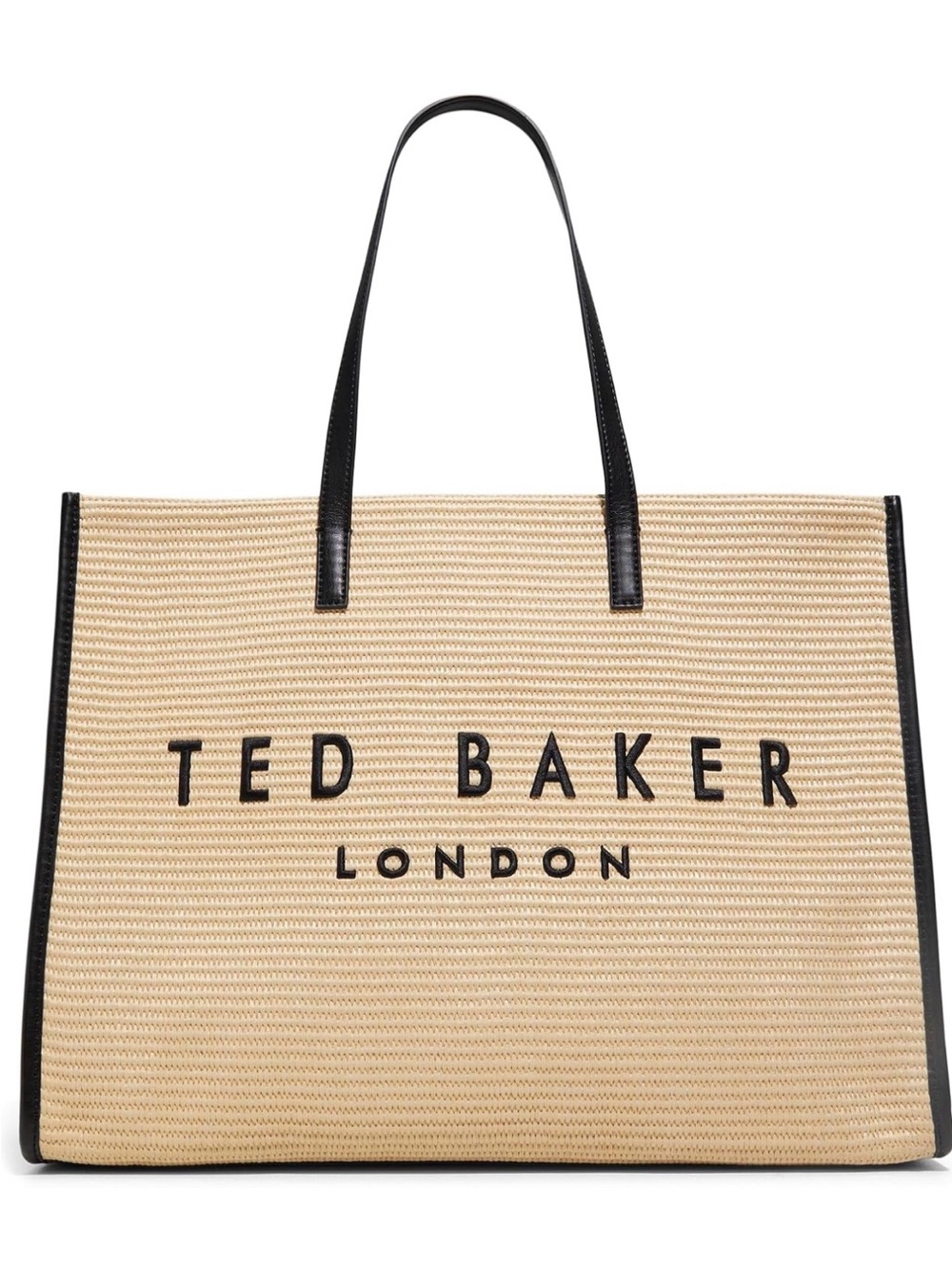 Ted Baker Beige Straw Tote with Black Trim and Handles